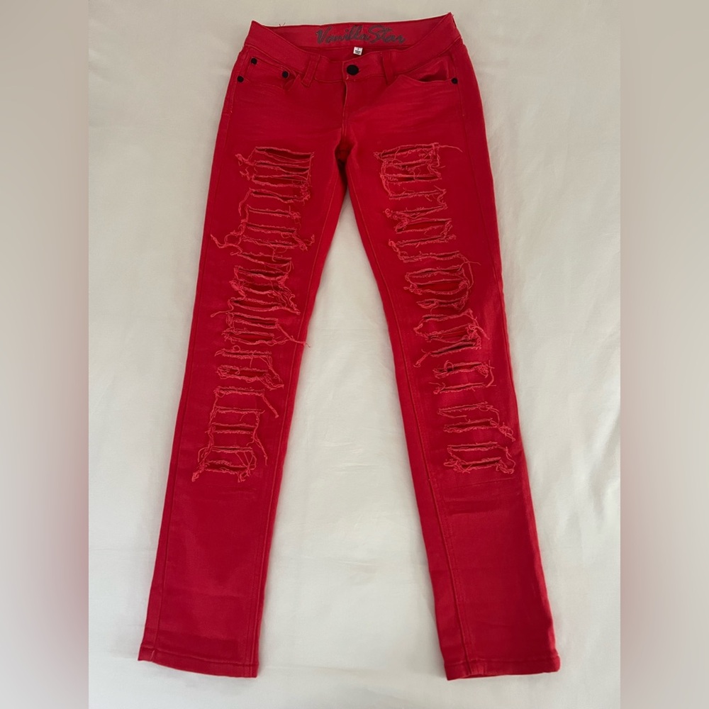 Vanilla Star Red Distressed Skinny Jeans